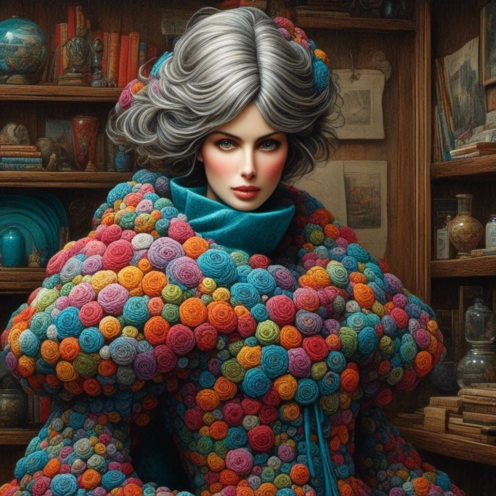 Beautiful Woman in Woodblock Print Style