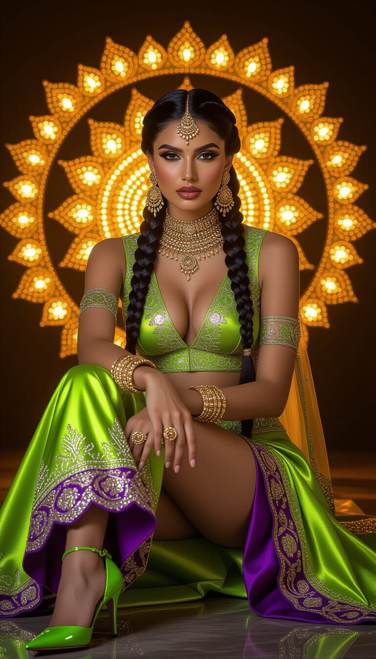 Mesmerizing Woman with Braided Crown and Indian Jewelry