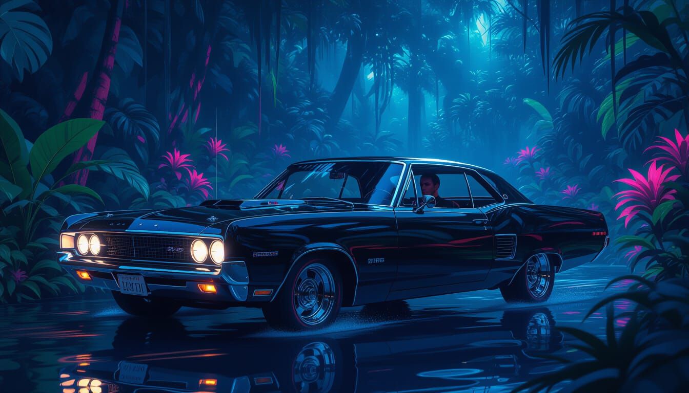 Bioluminescent Jungle Ride in Hyperrealistic Style