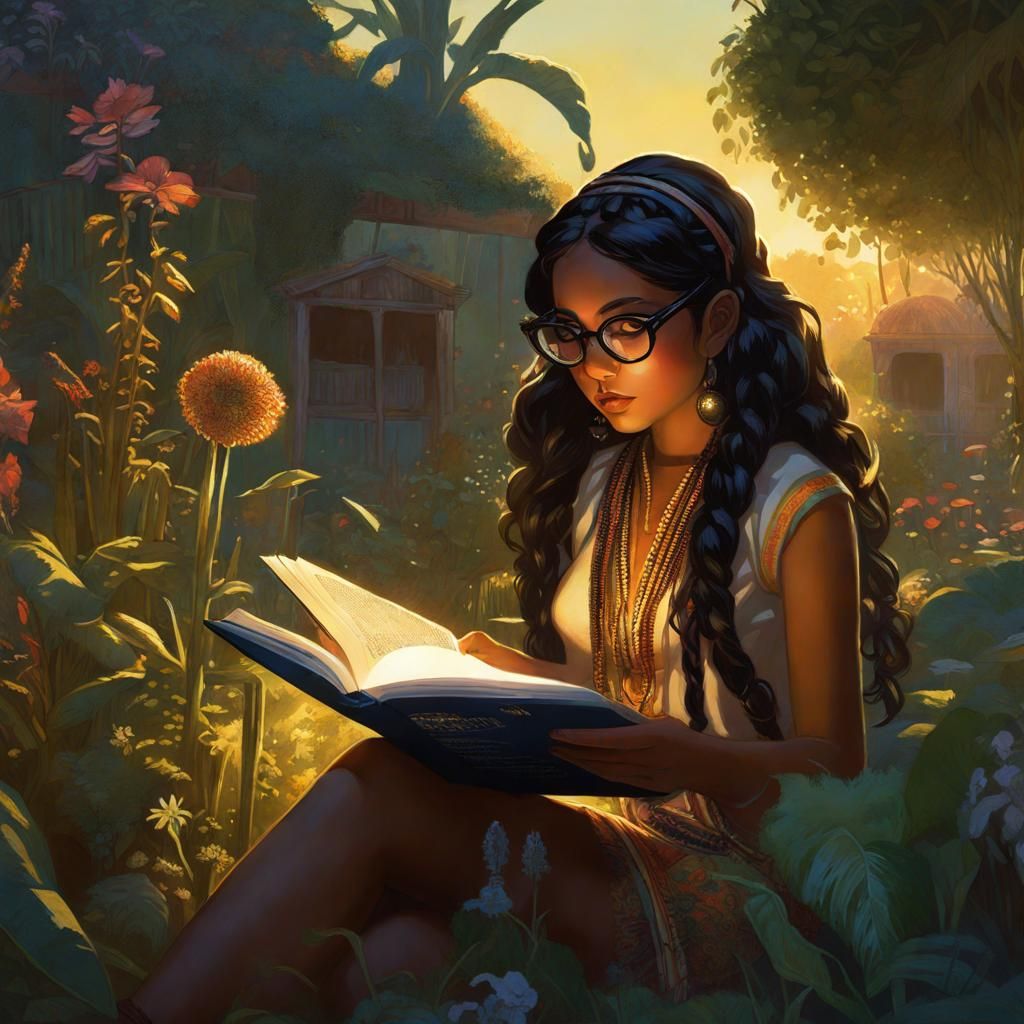 South American Girl Reading: Concept Art Illustration
