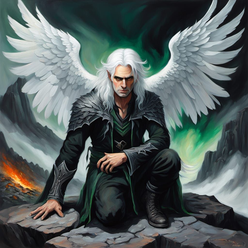 Majestic Fallen Angel Descends into Volcanic Exile