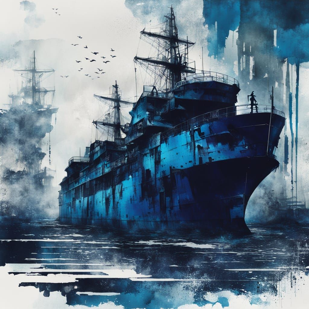 Dark Dystopian Harbour in Grunge Style