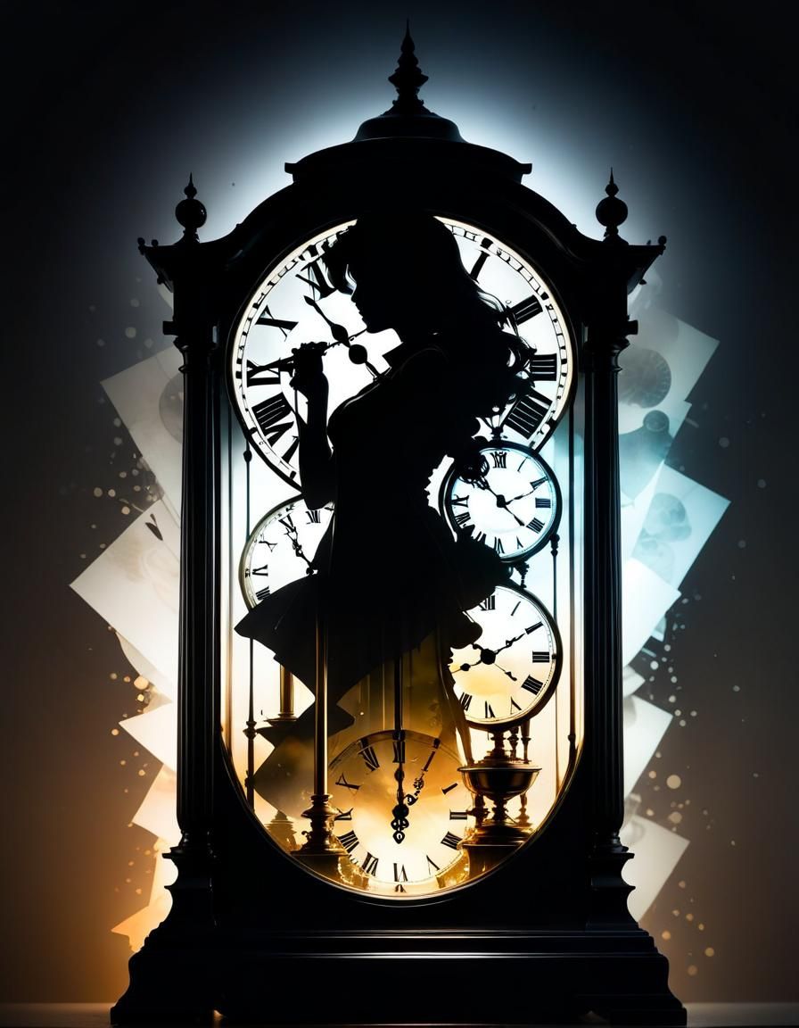 Noir Double Exposure: Time Symbolism in Ink Art