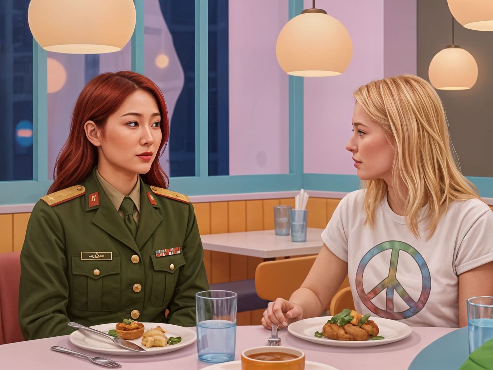 Redhead in Military Uniform Talks Peace