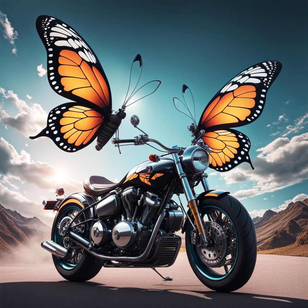Butterfly on Motorcycle in Vaporwave Style