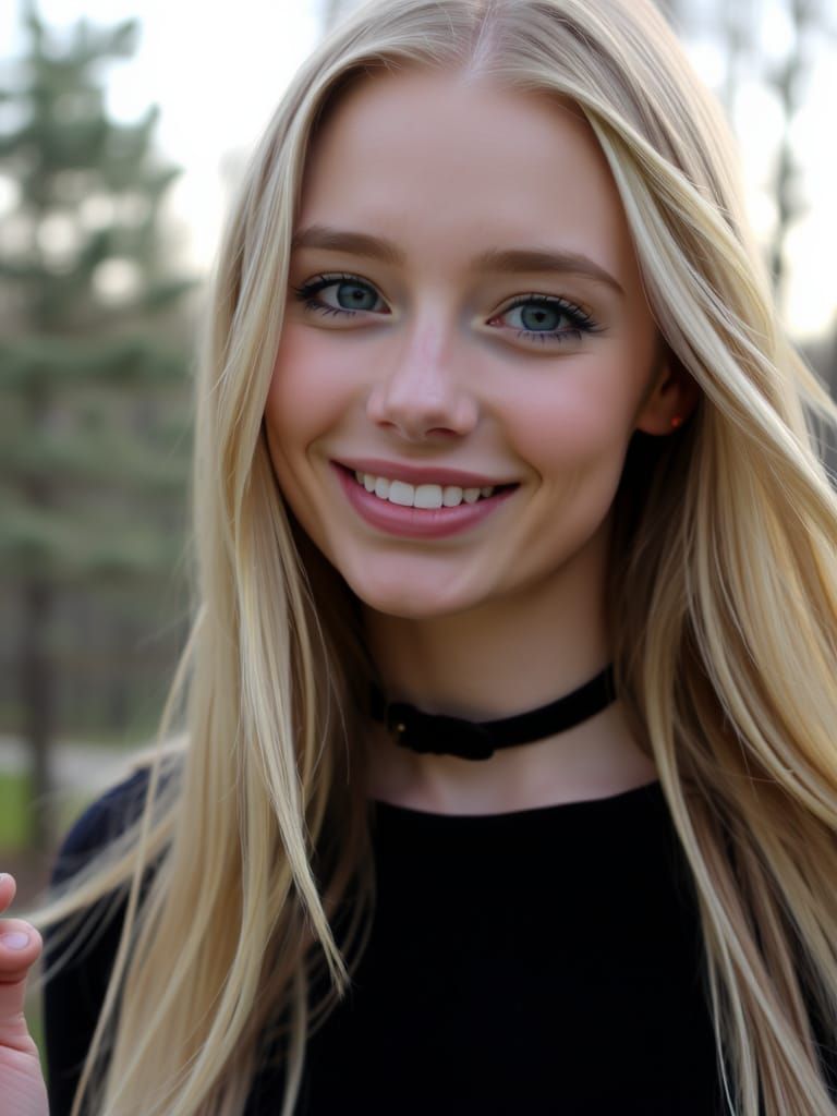 Smiling Blonde Woman in Forest Portrait