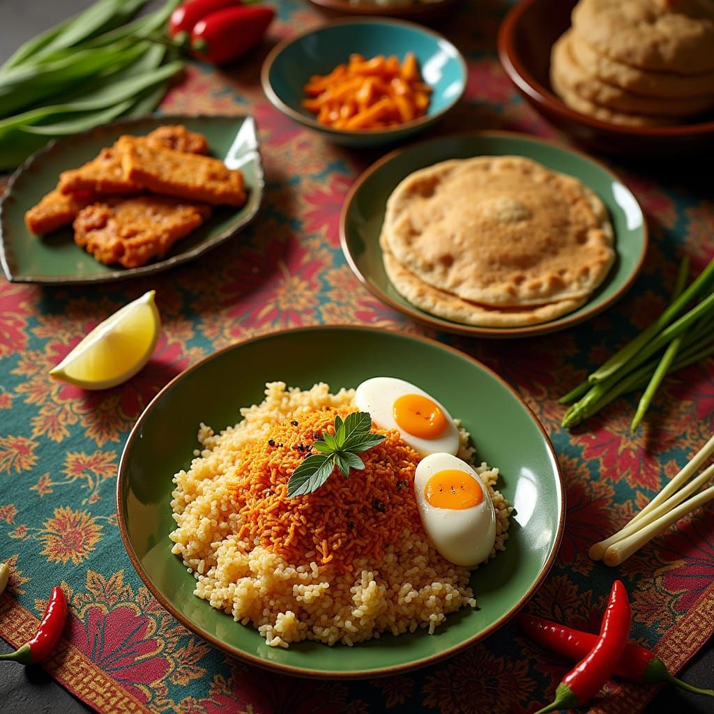 Vibrant Malaysian Feast in Colorful Batik Style