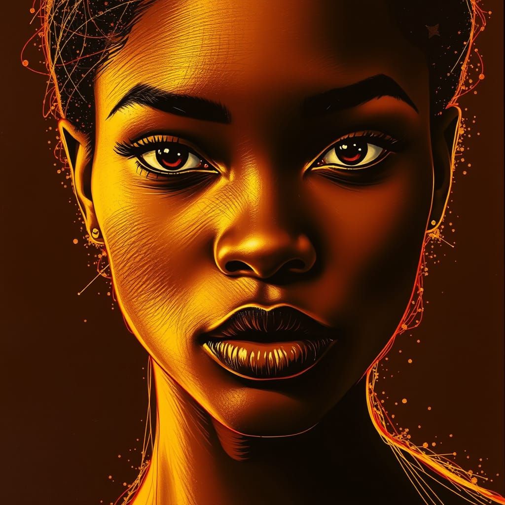 Golden Scratch Art Portrait of African Beauty
