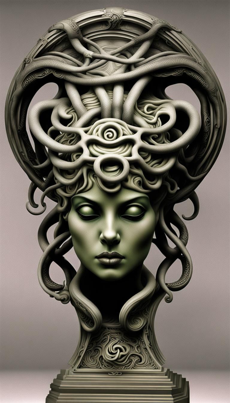 bust sculpture "Medusa"  style of H.R. Giger