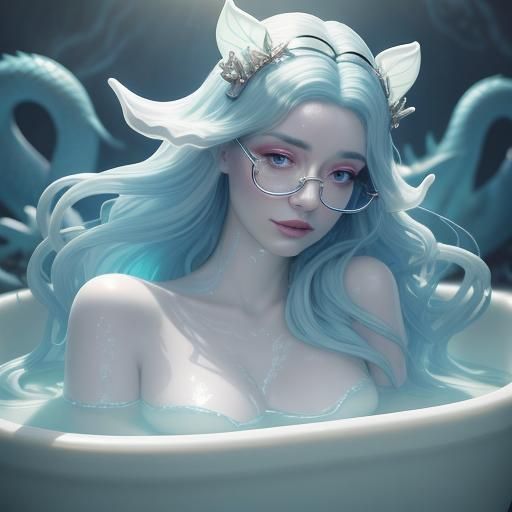 Glass Woman Statue with Dragons in Surrealist Style