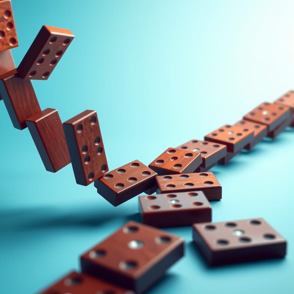 Dominoes Fall in a Mesmerizing, Mahogany Hued Chain Reaction