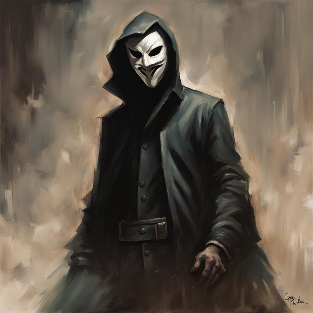 Sinister Masked Man in Dark Fantasy Style