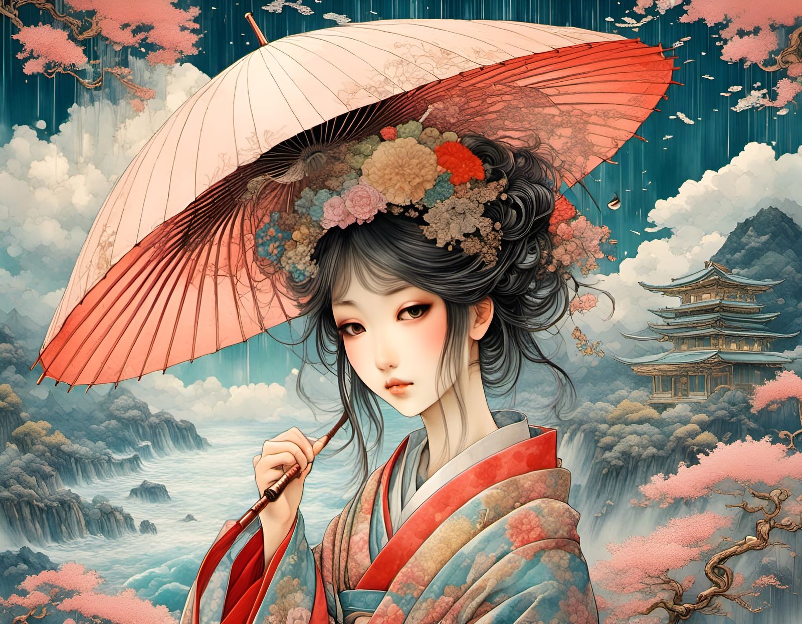 Japanese Kirie Art: Girl with Umbrella