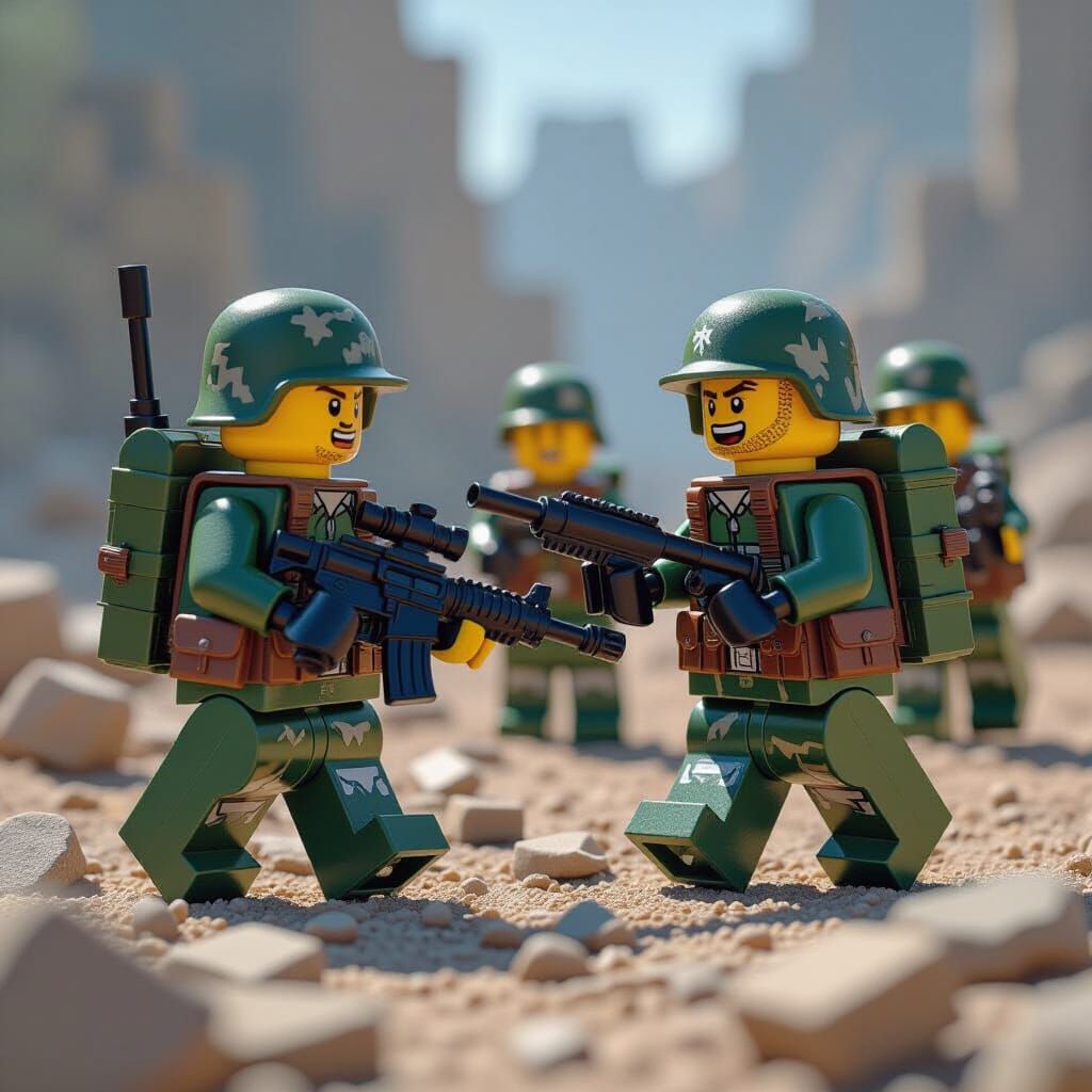 Lego Soldiers in Blocky War Zone: Digital 3D Painting