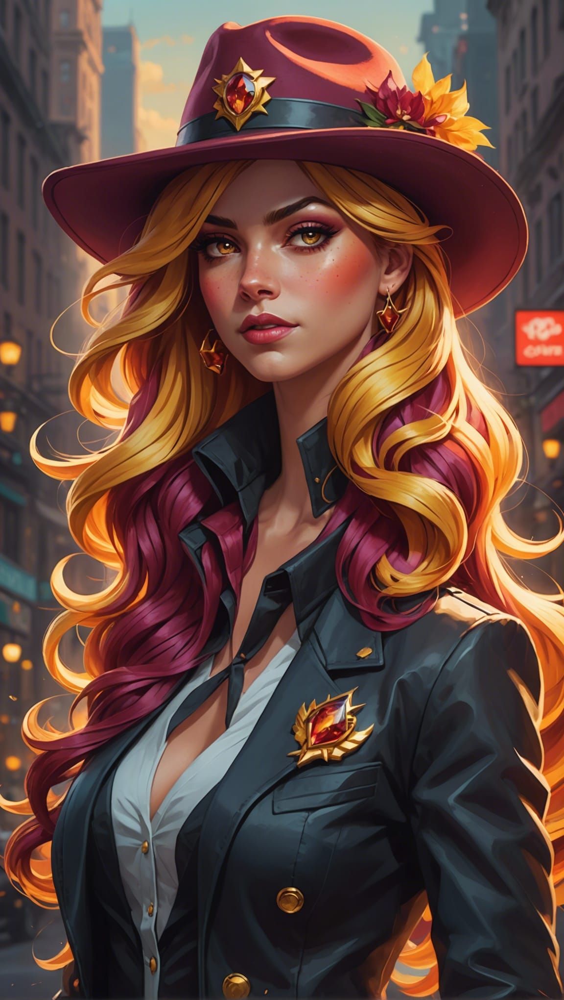 Sunset Shimmer Gangster Portrait in Digital Art Style
