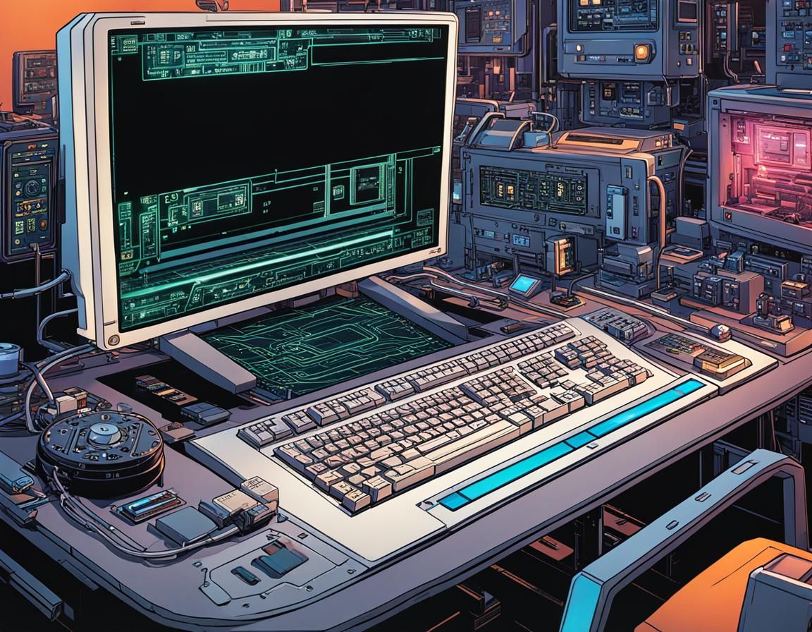 Cyberpunk Skill Chip on Table, Comic Art