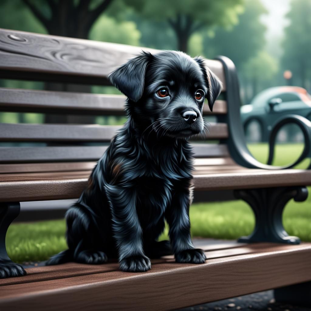 Black Puppy Seeks Shelter From Rain, Matte Painting