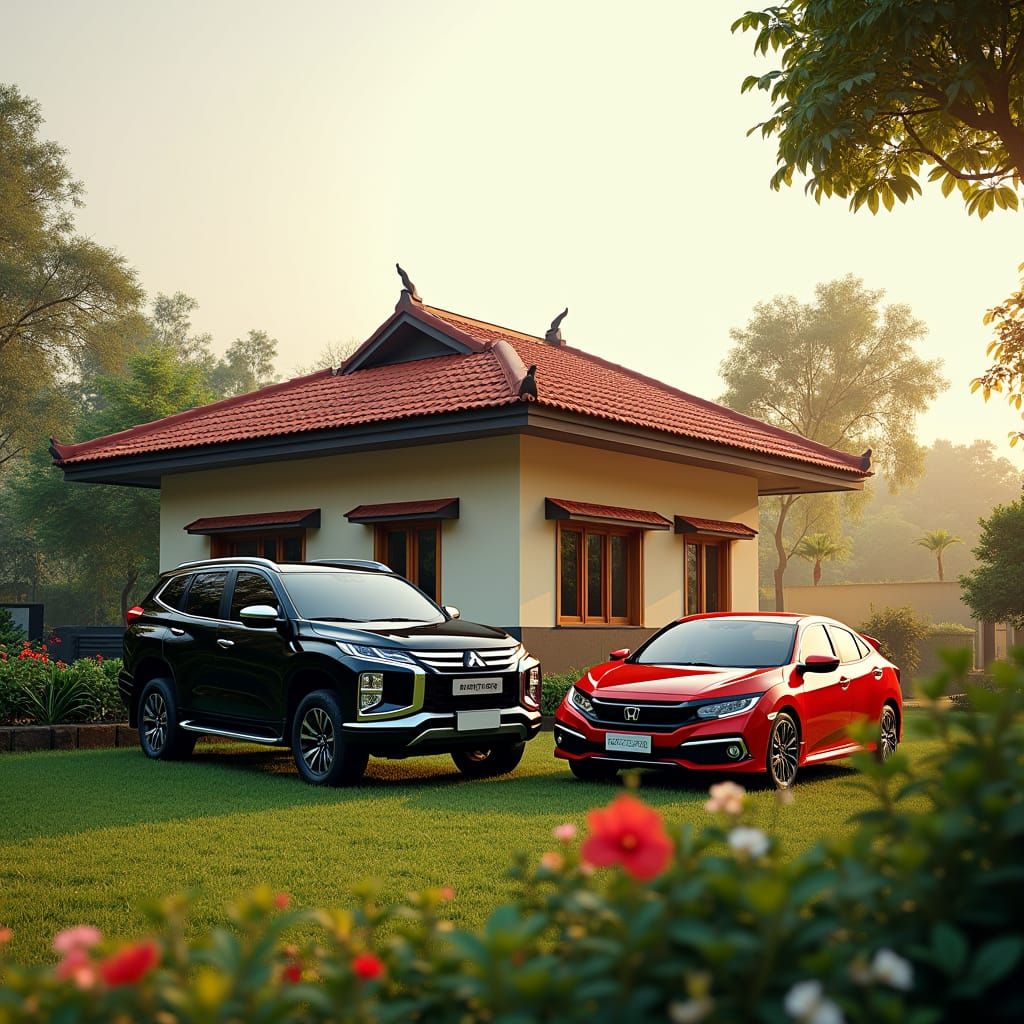 Indonesian Home in Morning Light, Photorealistic Image