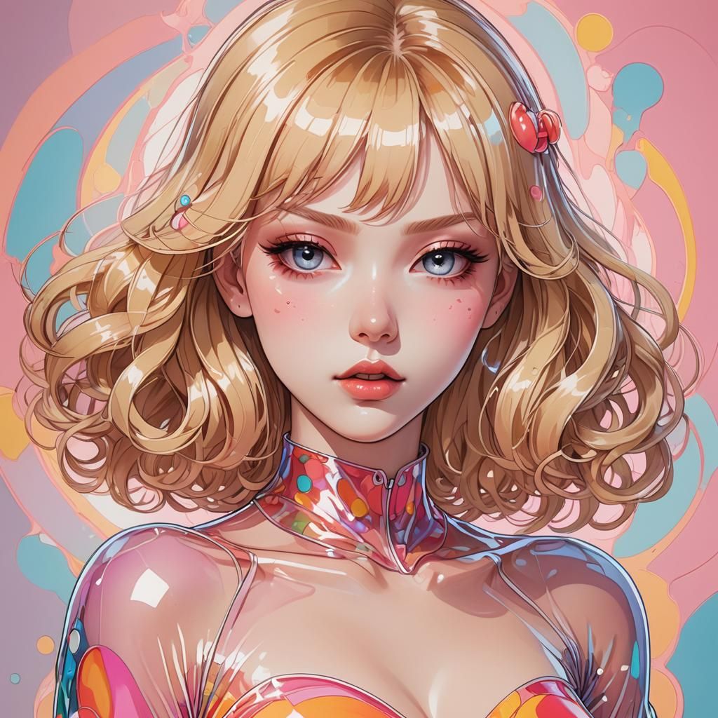 Anime Girl with Translucent Outfit in Murakami Style