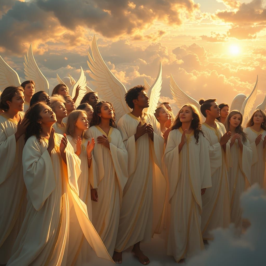 Angelic Choir Singing at Sunrise in the Clouds