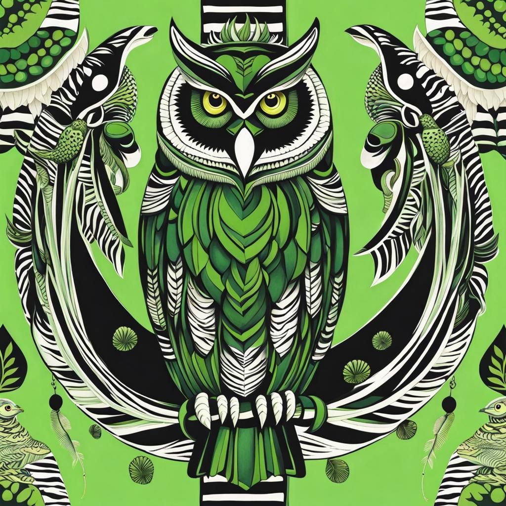 Hybrid Green Owl Creature With Animal Parts