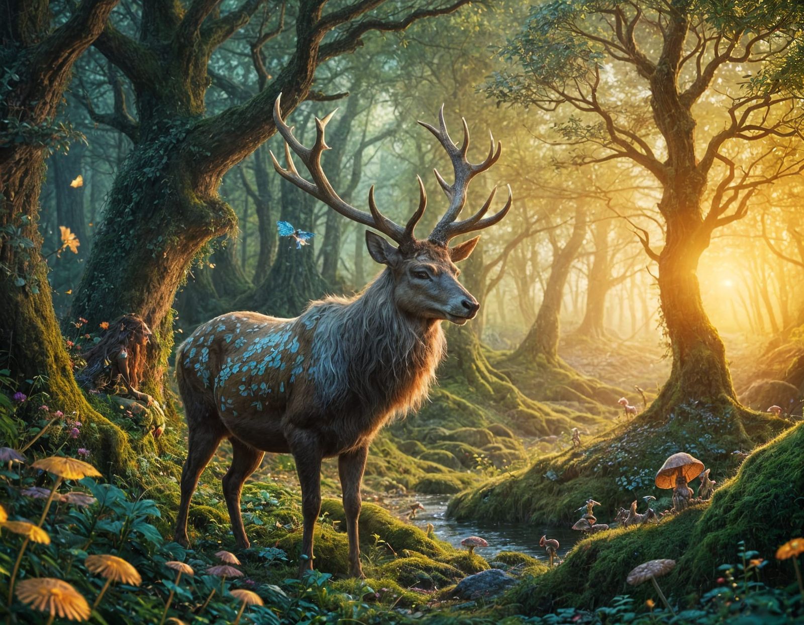 Mythical Stag in Celtic Forest: Colorful Fantasy Painting