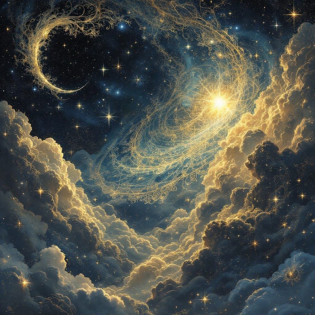 Mystical Celestial Tapestry in Art Nouveau Style