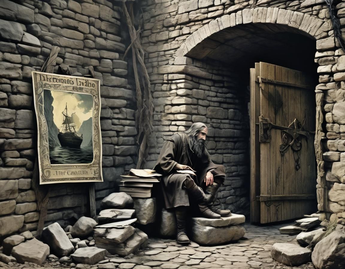 Dark Fantasy Traveler in Decaying Medieval Town