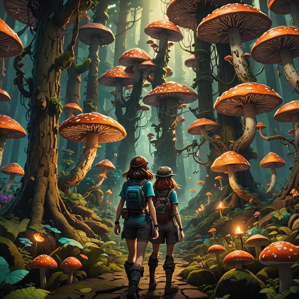 Steve and Alex in Mystical Minecraft Forest