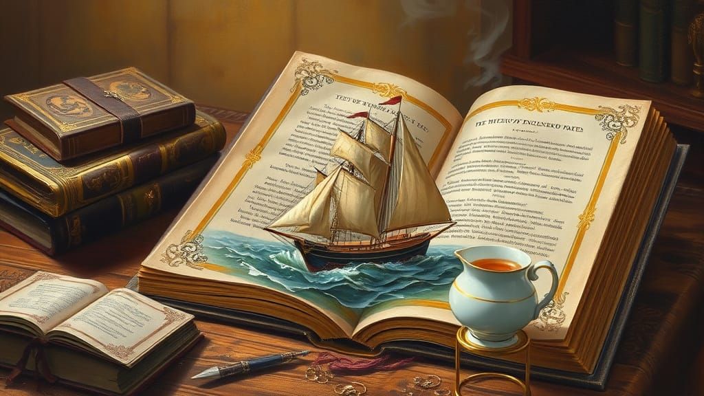 Enchanted Book Voyage in Vintage Oil Painting