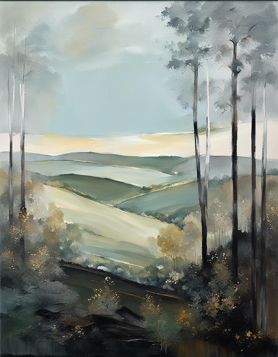 Impressionist Landscape with Dark, Textured Grounds