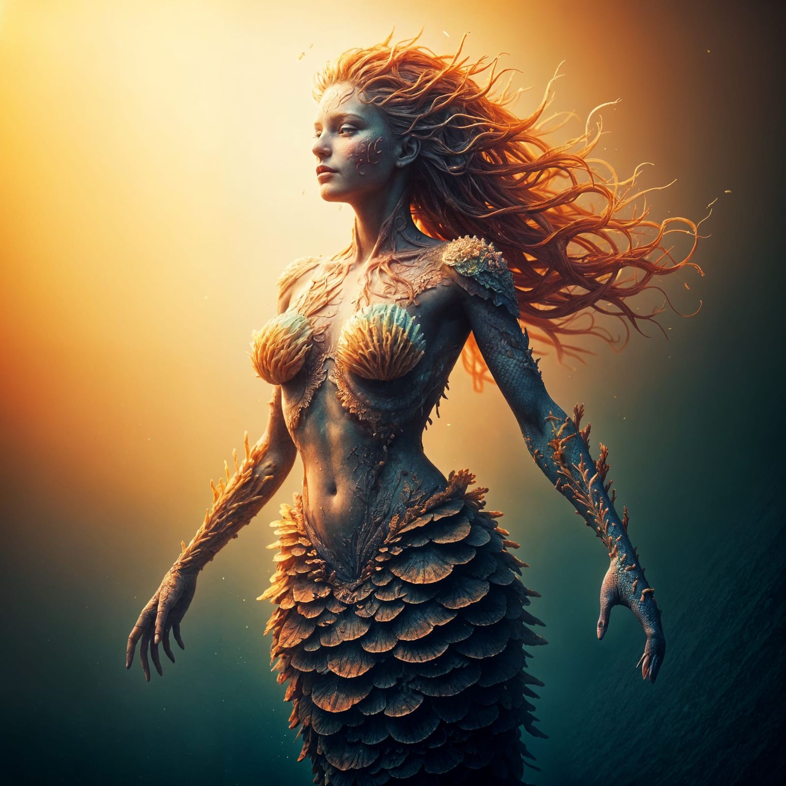 Coral Reef Mermaid in Detailed Matte Painting