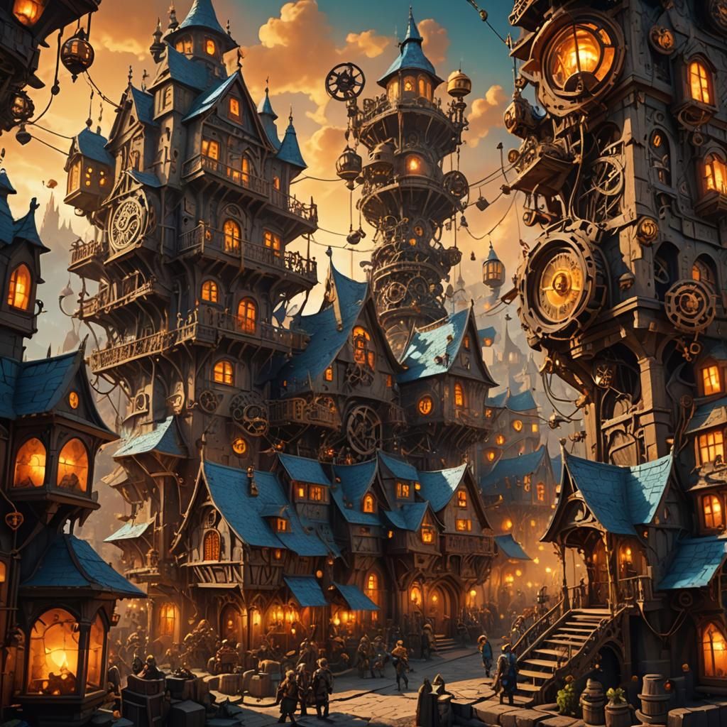 Goblins in Steampunk Village Concept Art