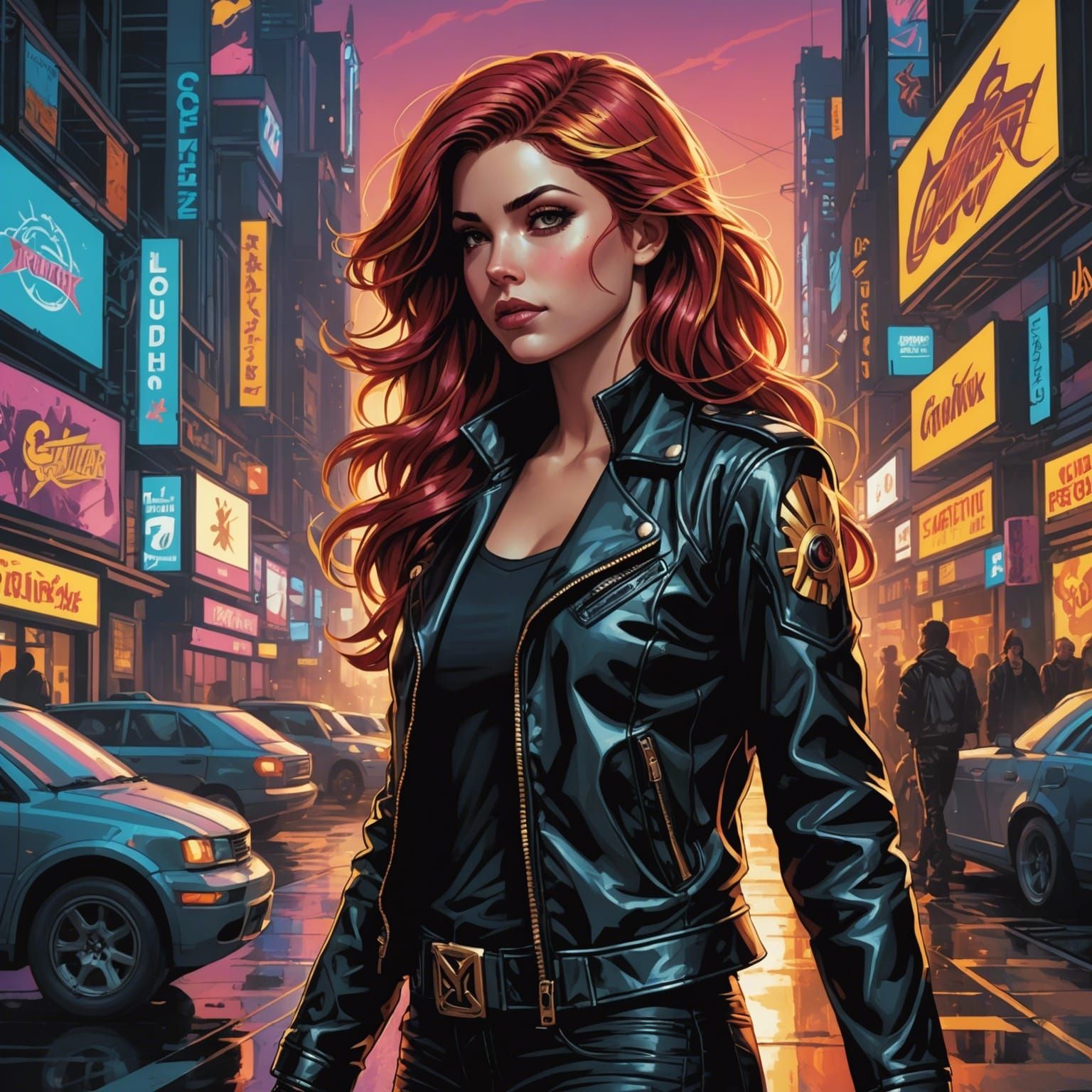 Sunset Shimmer in Cyberpunk Comic Art Style
