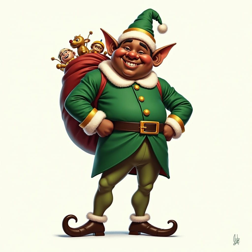 Vintage-Style Christmas Elf in Green Velvet Suit