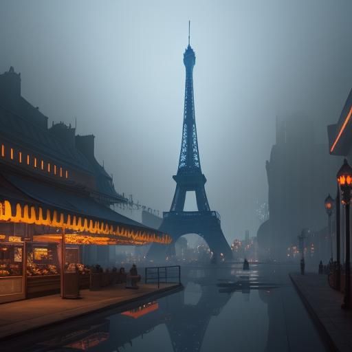 Eiffel Tower in Fantastical Cityscape Concept Art