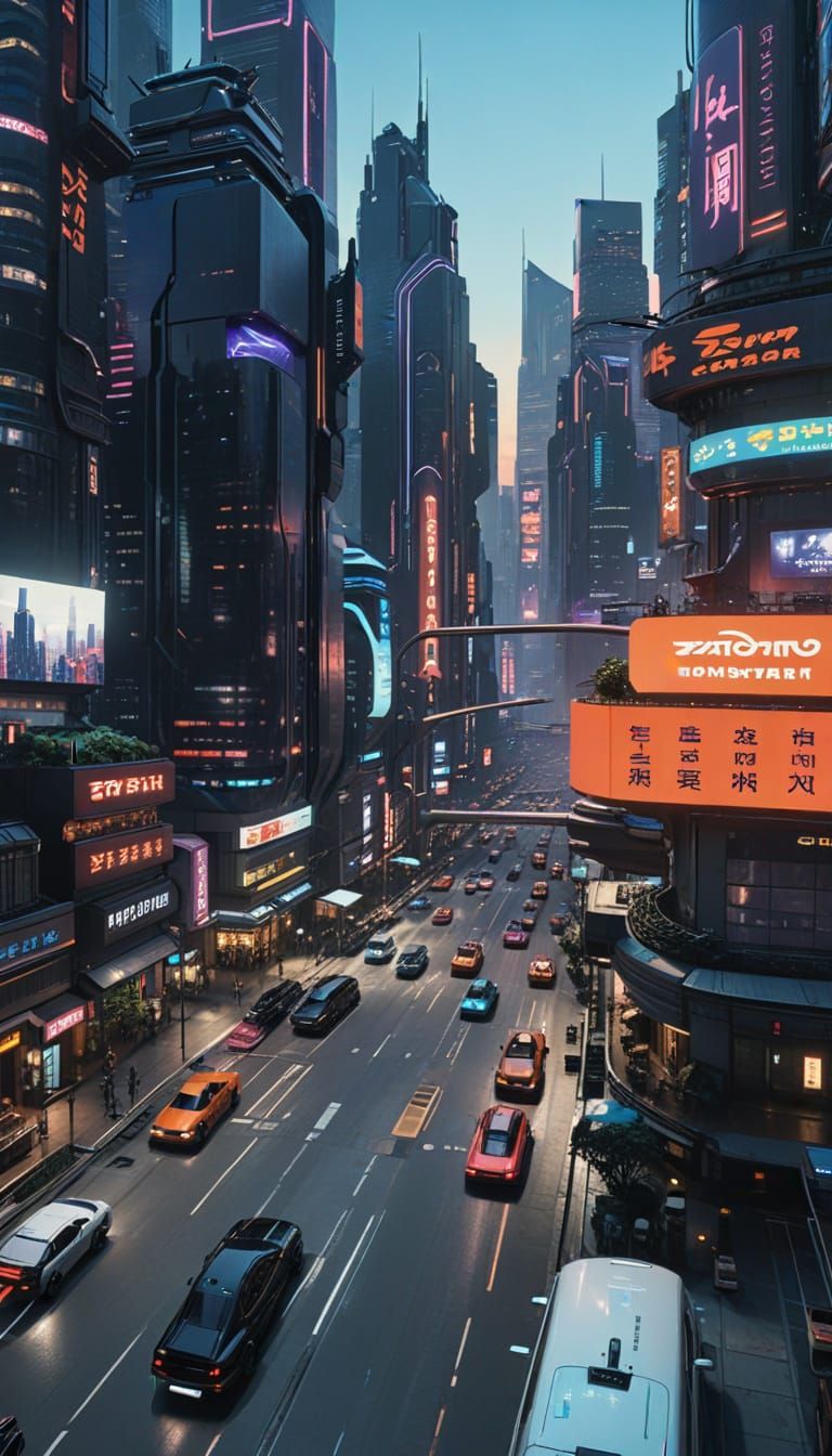 Cyberpunk Metropolis at Night: Neon and Flying Cars