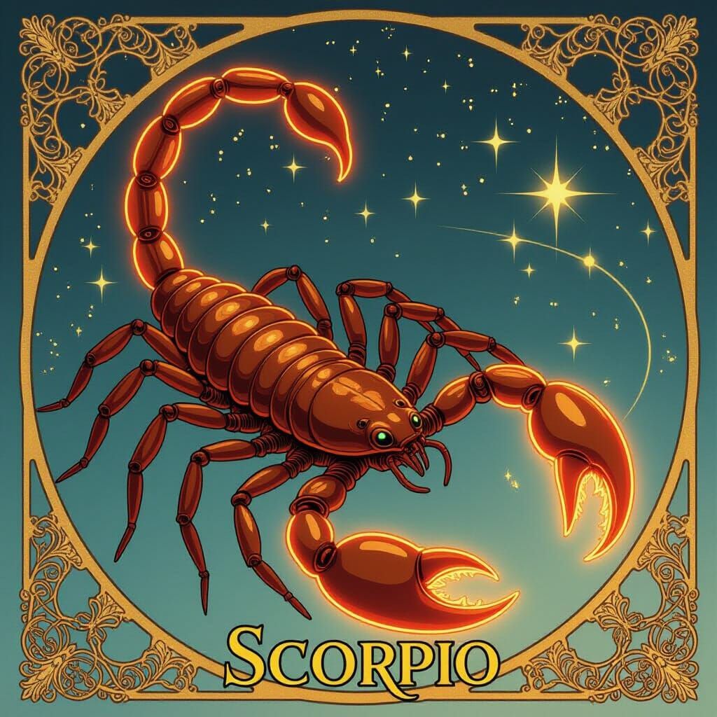 Cosmic Scorpion with Fiery Tail in Art Nouveau Style