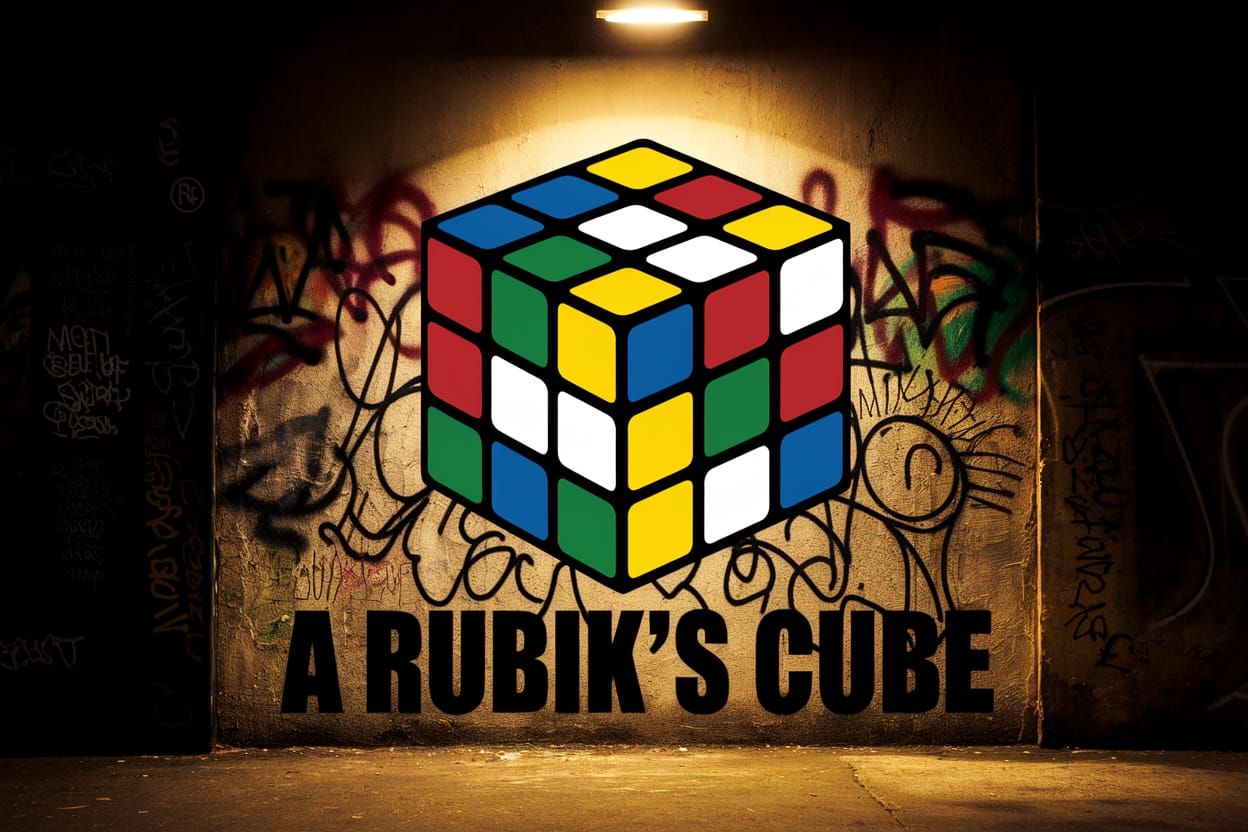 A drawing of a Rubik's Cube on the wall