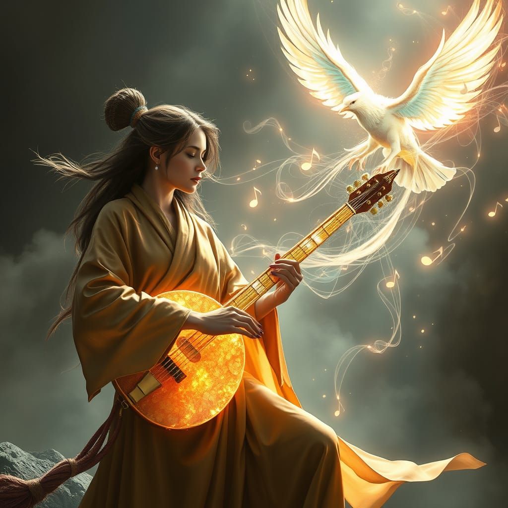 Fantasy Musician Playing Ethereal Instrument in Digital Art ...