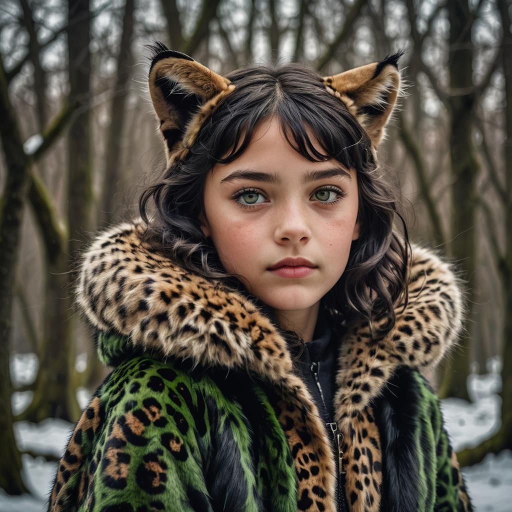 Girl with Panther Ears, Hyperrealistic 64 Megapixel Portrait