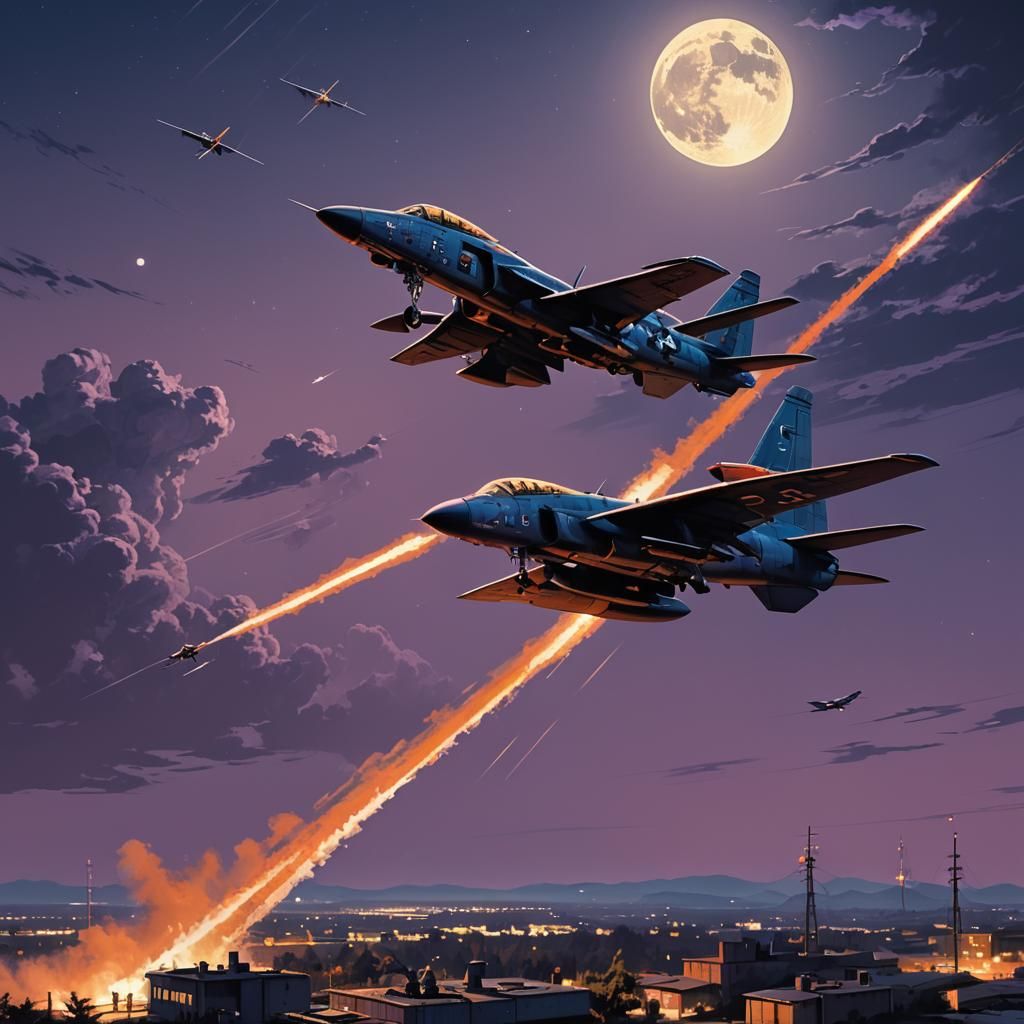 US Military Aircraft Dogfight in Gritty Digital Painting