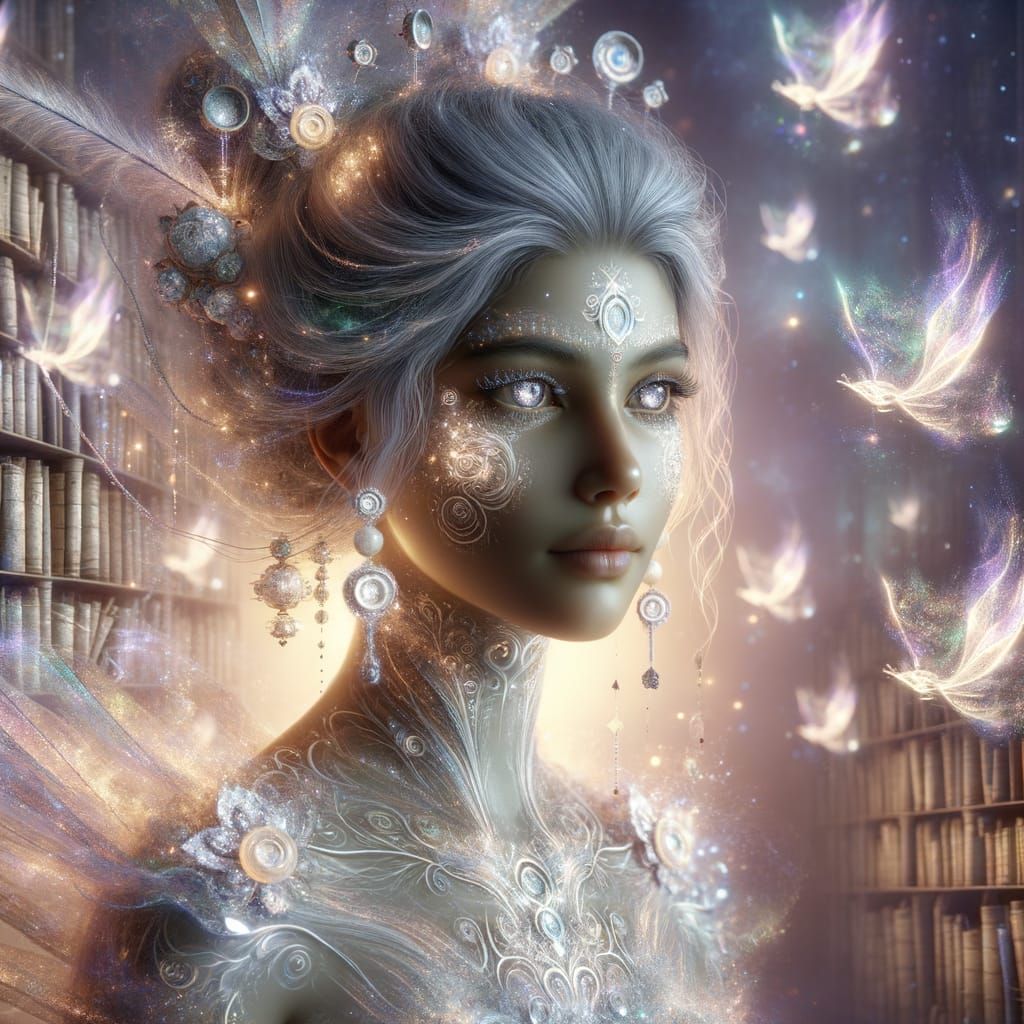 Mythic Archivist Portrait in Cosmic Fantasy Style