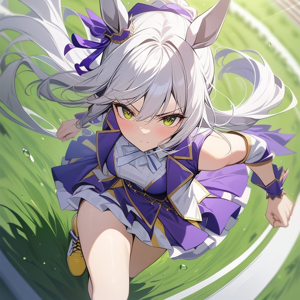 Horse-Girl Running on Green Turf Track