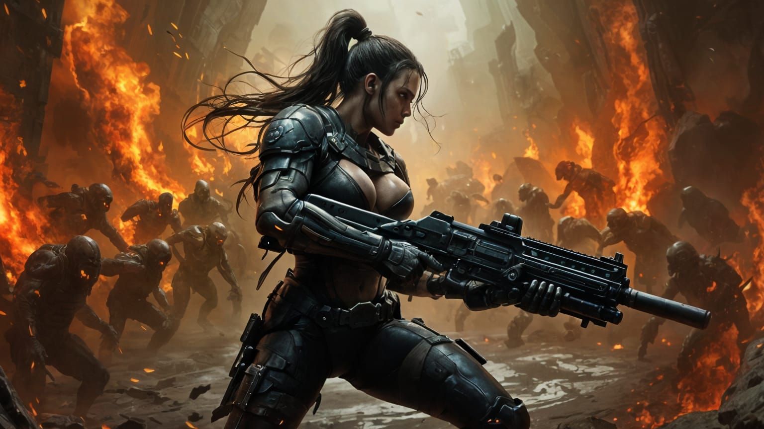 Female Doom Slayer Battles Demons in Hell