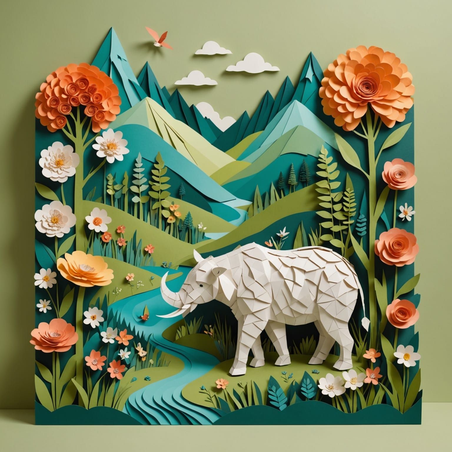 Whimsical Paper Creature Tends Paper Flower Garden