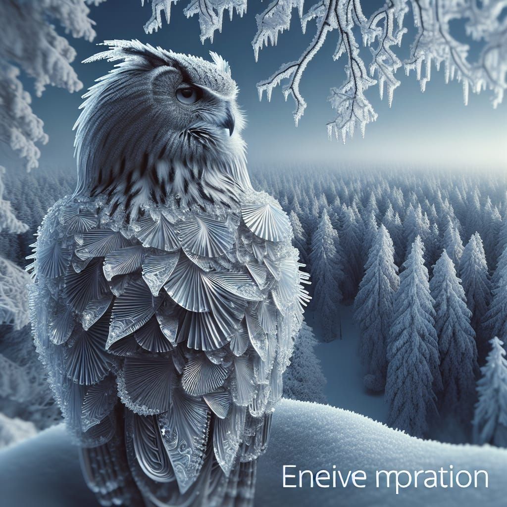 Crystal Eagle Owl in Winter Wonderland
