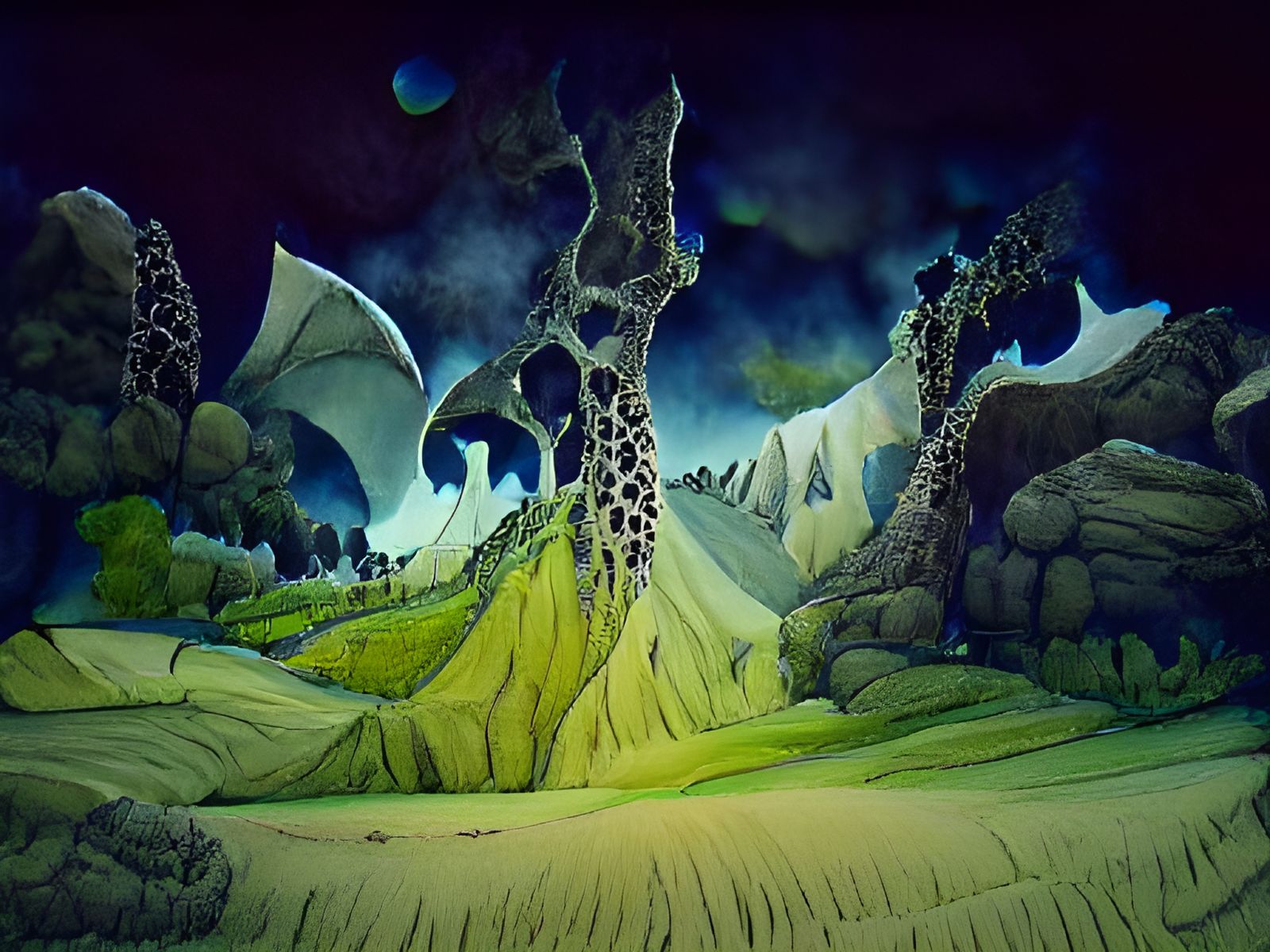 Epic Dark Fantasy Landscape in Watercolor Style