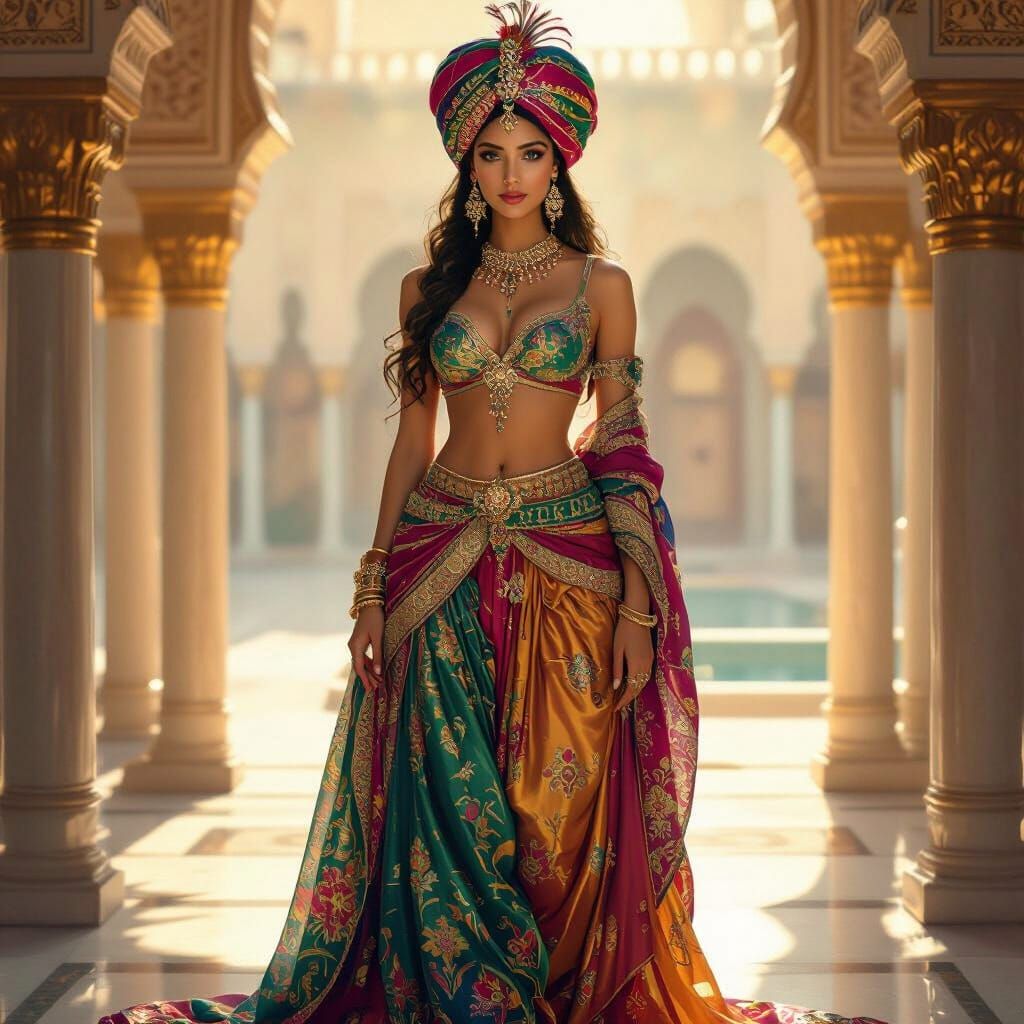 Regal Princess in Jeweled Turban and Harem Pants