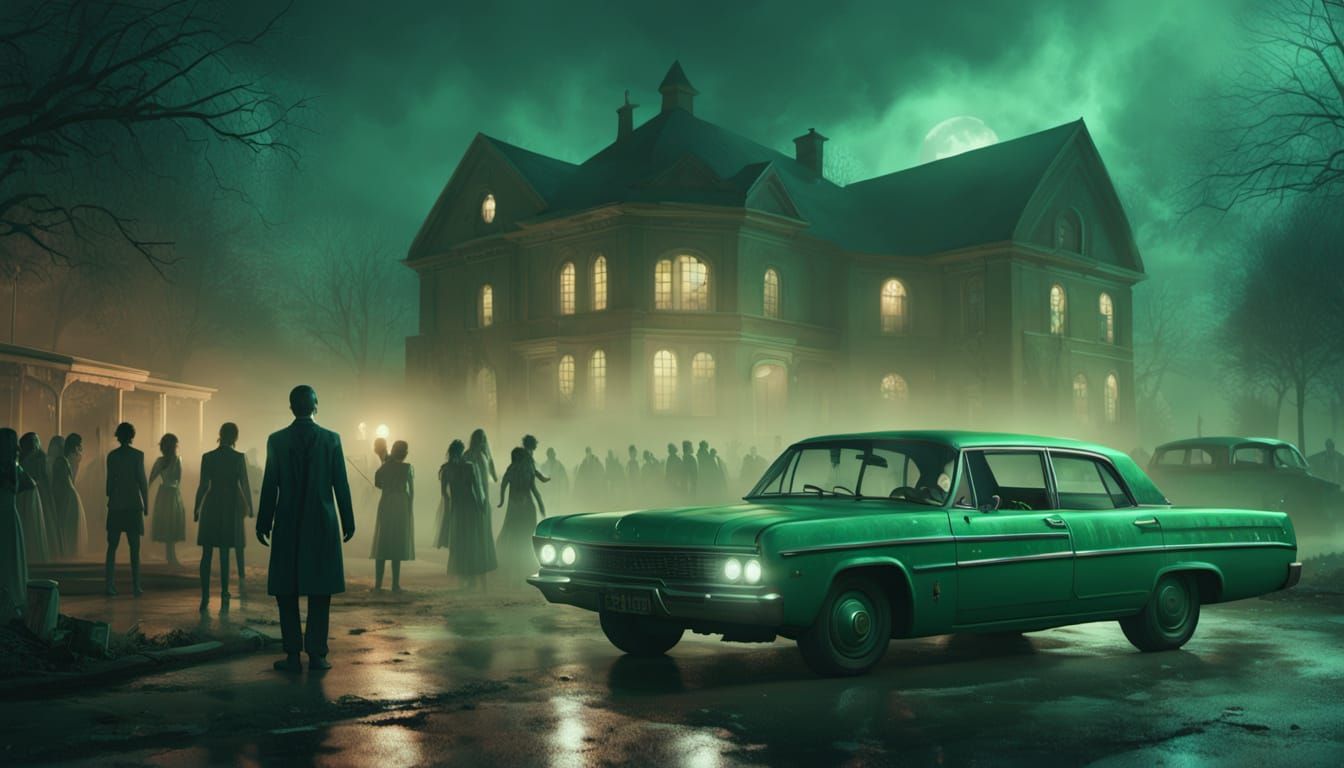 Zombie Prom Night with Vintage Car and Green Aura